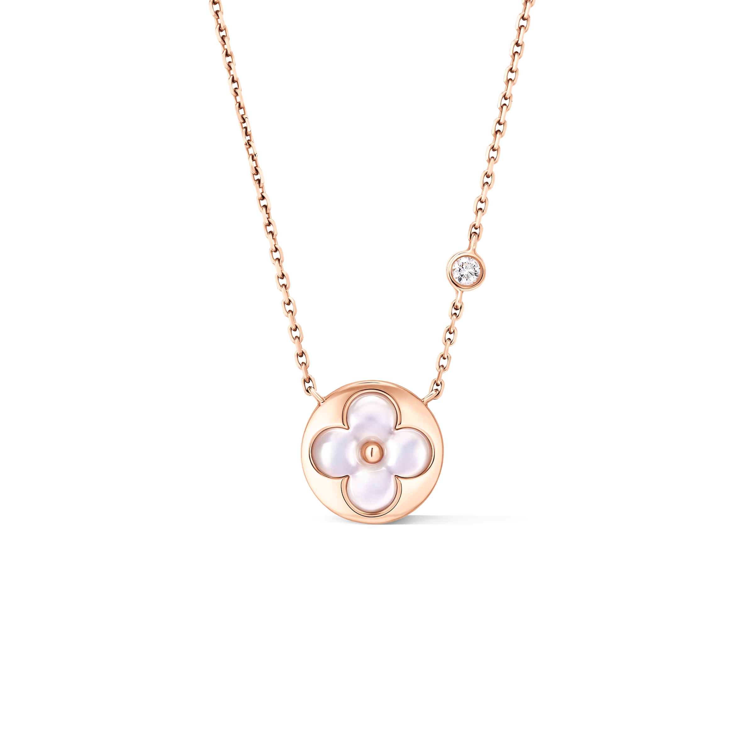 l0*is v*t0n color blossom bb sun pendant, pink gold, white mother-of-pearl and Di*m*nd q03788
